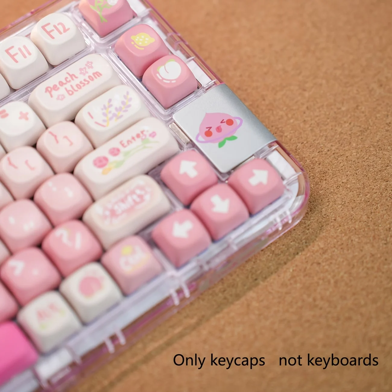 134 Keys PBT 5‑Sided Dye‑Sublimation Keycaps, MOA Profile, Peach Pink Cute Cartoon Fruit Theme, 6.25U Spacebar, Universal Fit, C
