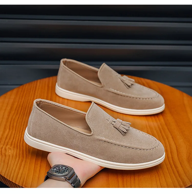 Autumn Men Flat Loafers 2025 Frosted Suede Flat Shoes Comfortable Non Slip Fashion Loafers Lightweight Outdoor Casual Shoes