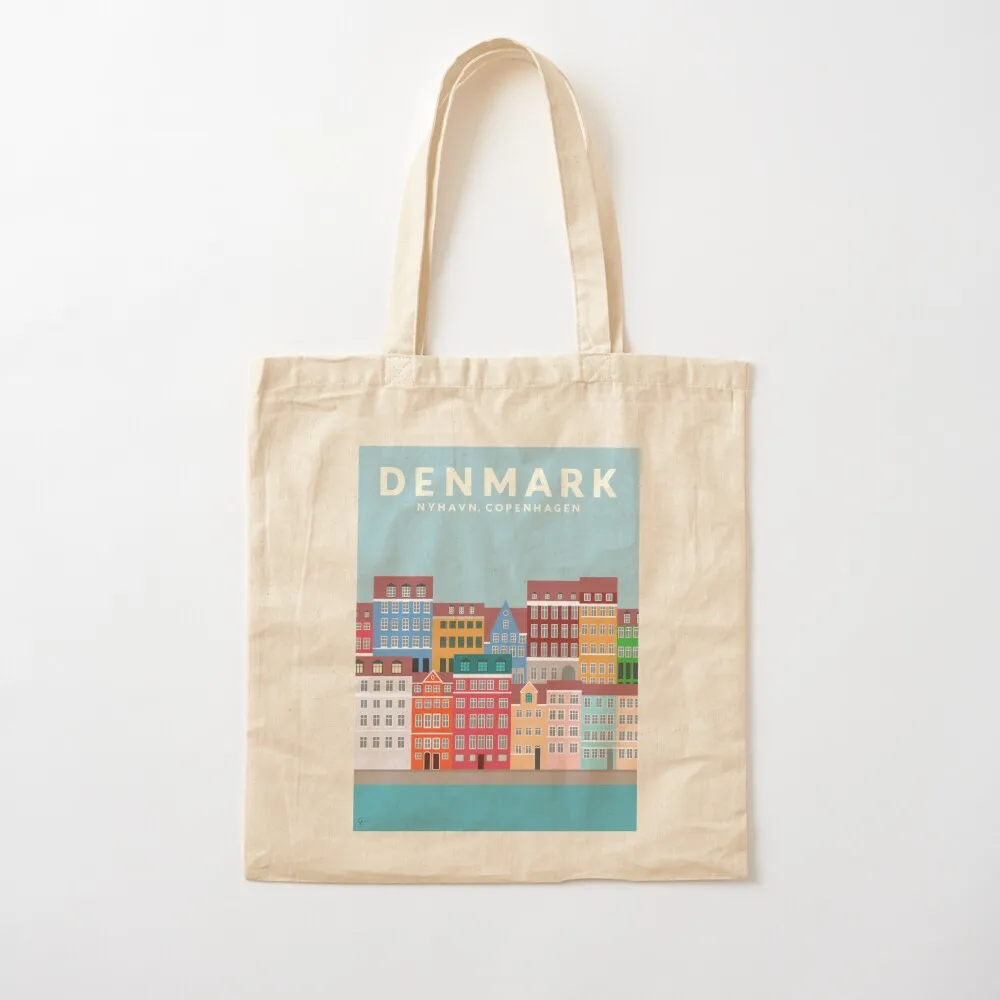 الدنمارك، Nyhavn، كوبنهاغن ملصق السفر حمل حقيبة حمل حقيبة امرأة حقائب امرأة 2025 حقيبة للشاطئ قماش الكتف #2