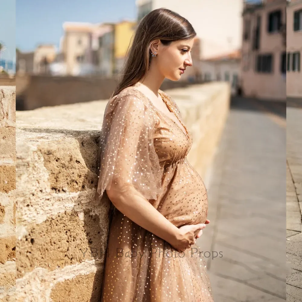 Sparkly Maternity Gown Photography Tulle Gown Prom Party Dresses Pregnant Woman Dresses for Baby Showers