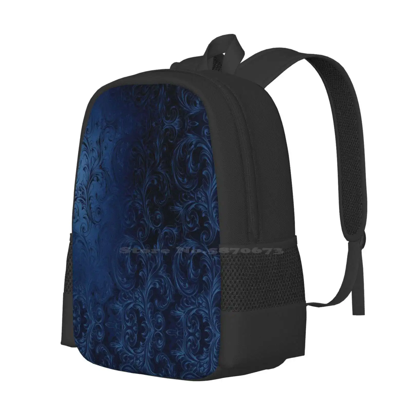 Faux Blue Velvet Swirls School Bags For Teenage Girls Laptop Travel Bags Blue Velvet Swirls