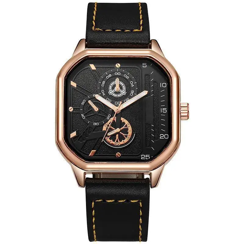 New creative fashion square case belt luminous boys watch simple scale quartz wristwatch men's watches