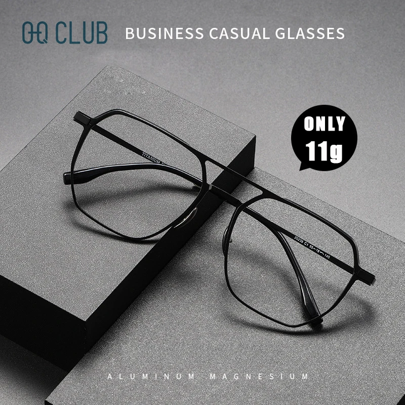 O-Q CLUB Large Frame Aluminum Frame Titanium Business Anti-Blue Light Reading Glasses Men Ladies Customizable Prescription Women