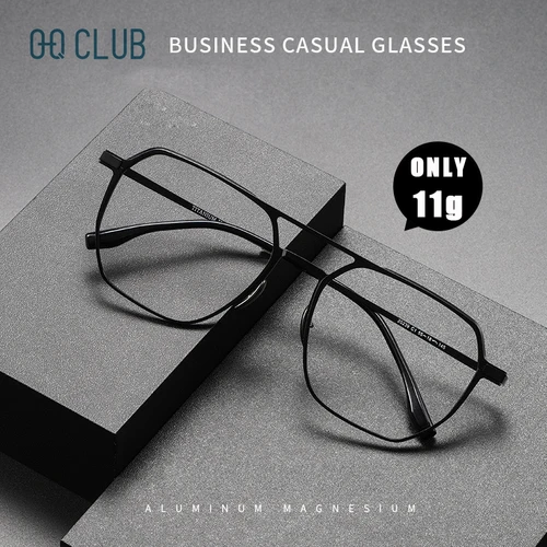 Imagen 1 del producto O-Q CLUB, montura grande de aluminio, gafas de lectura antiluz azul de titanio para negocios, gafas graduadas personalizables para hombres y mujeres