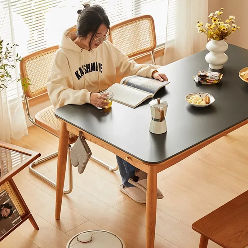 Slate dining table, Japanese-style solid wood home dining table