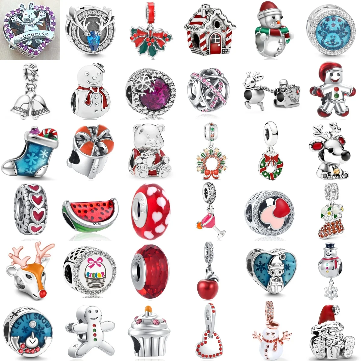 Christmas 925 Sterling Silver Charms Santa Claus Reindeer Christmas Tree Snowman Elk Bead Fit Original Bracelet Necklace Jewelry