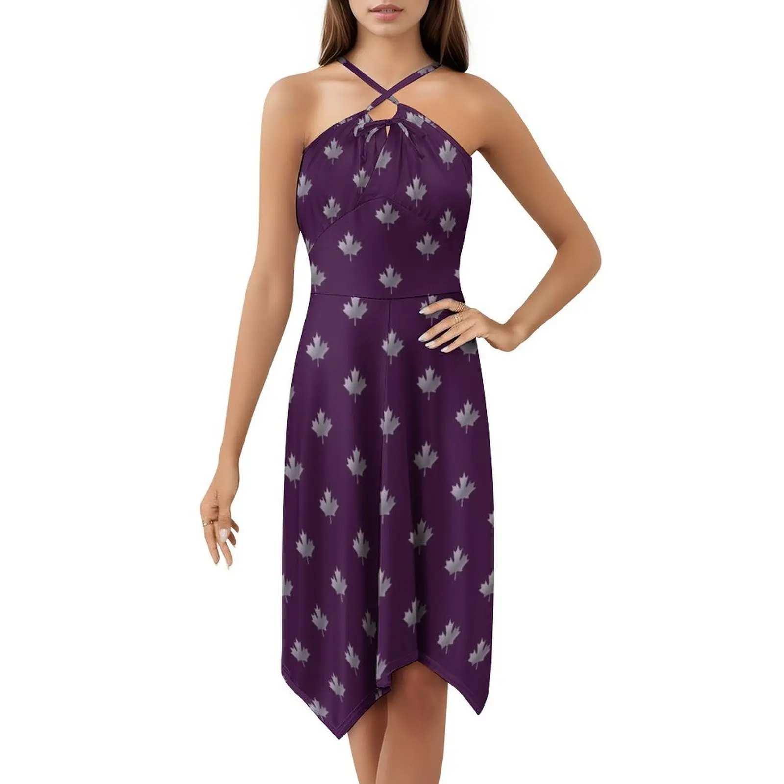 مابل ليف-ورقة القيقب فستان بصدر مفتوح فستان أنيق للحفلات الصيفية للنساء مابل ليف شجرة سحر محظوظة Aceraceae