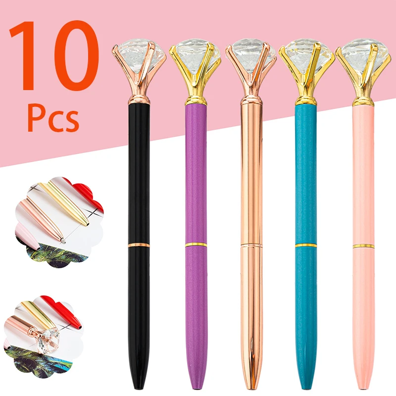 

10Pcs Diamond Pens Crystal Metal Pens Black Ink Ballpoint Pens Beautiful Wedding Pens for Bridal Shower Party Office School
