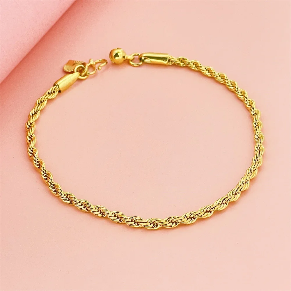 Viora Jewelry Women's 3MM Twist Bracelet 24K Gold AU999 - Smooth burr-free 3MM links, comfortable wear, AU999 authentic