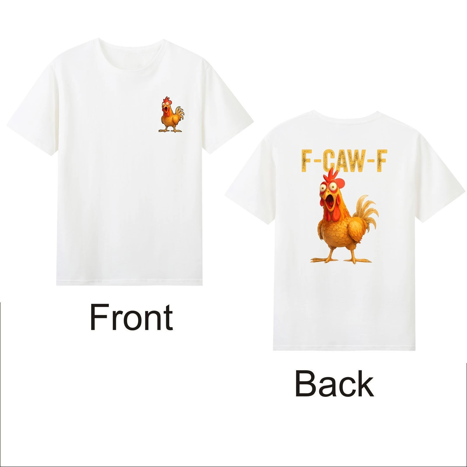 يتميز F-Caw-F على مرجع نكتة دجاج مثير للاهتمام مع تي شيرت رجالي ريترو برقبة دائرية مطبوع على كلاهما من الأمام والخلف