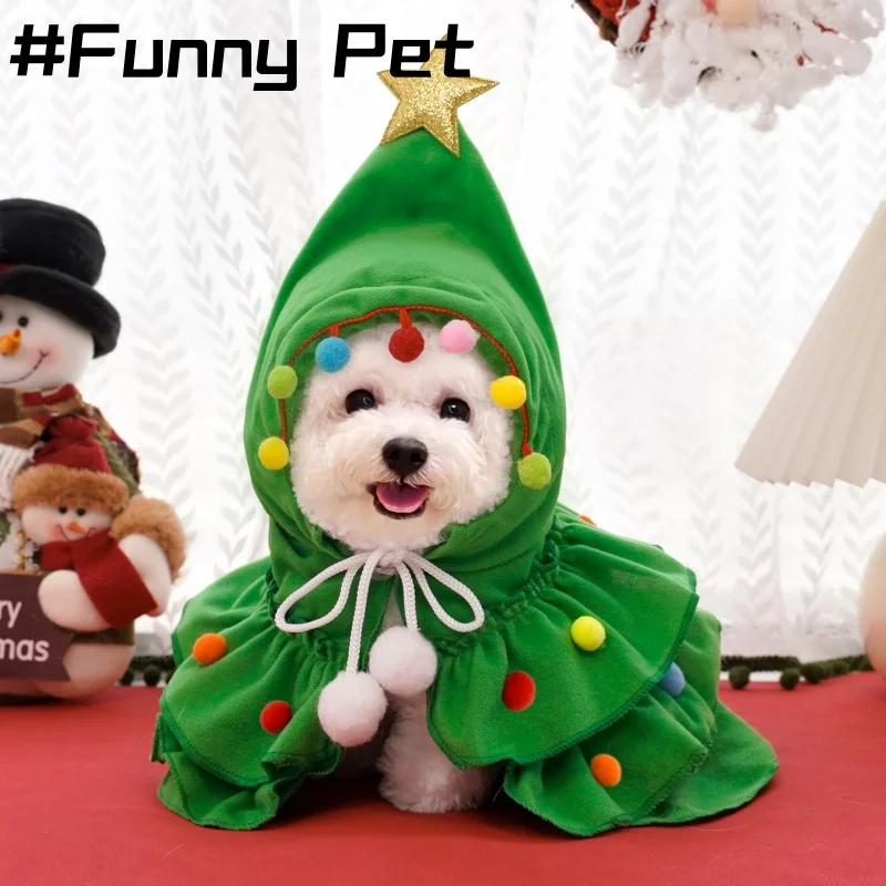 Christmas Puppy Pet's cape coat winter daily dress pack them christmas trees enhance the festive atmosphere