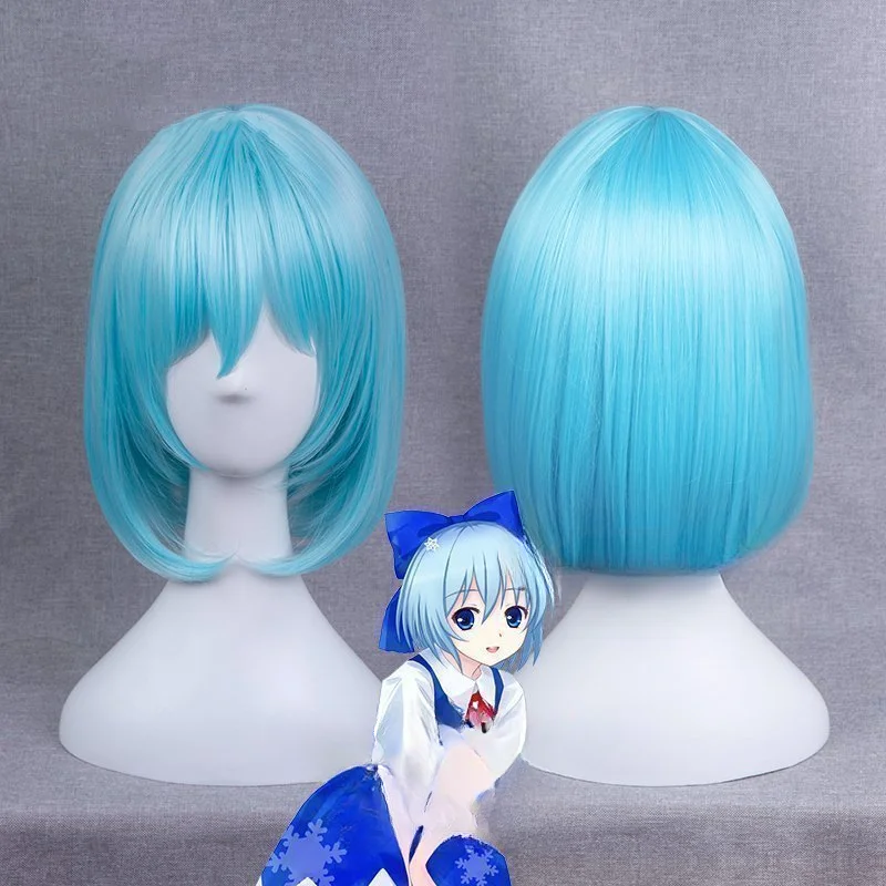 

Anime TouHou Project Cirno Cosplay Blue Wig Short Curly Heat Resistant Synthetic Hair for Women Costume Gift Wigs