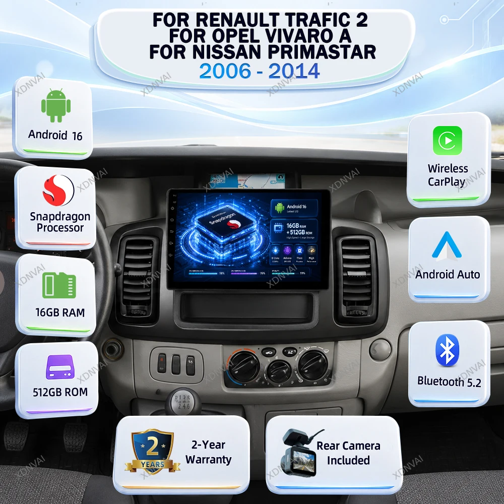 Android 16 Multimedia Car Radio For Renault Trafic 2 For Opel Vivaro A For Nissan Primastar 2006 - 2014 Video Player Carplay GPS