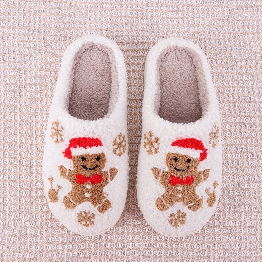 Winter Women Fluffy Slippers for Indoor Christmas Gingerbread Slippers Female Male Home Thermal Slippers Comfortable Footwear