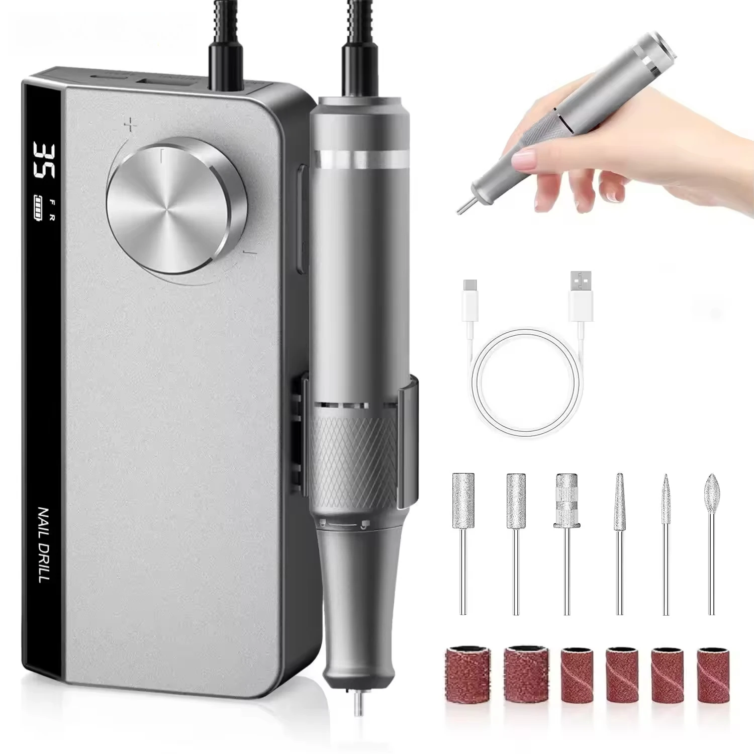 

Accept Custom Logo Professional Portable Rechargeable 35000RPM Cordless Electric Nail Drill Machine Plastic Low