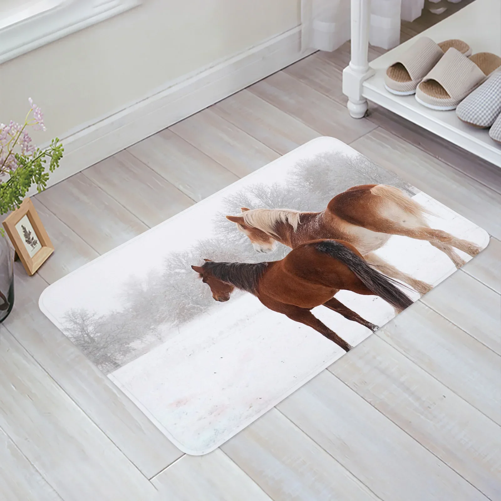 Horse Snow Scene Animal Home Doormat Decoration Flannel Soft Living Room Carpet Kitchen Balcony Rugs Bedroom Floor Mat