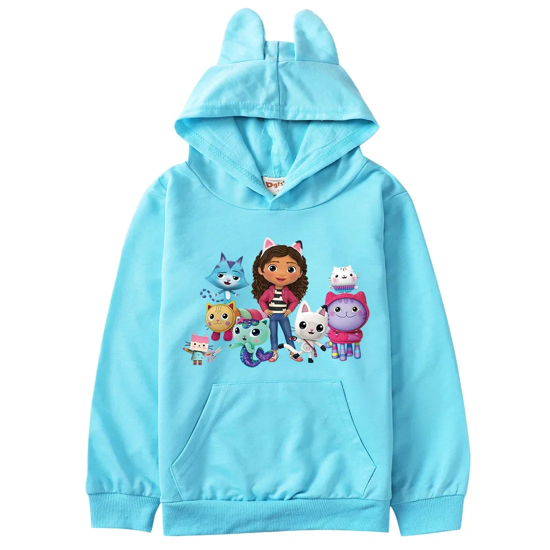 Anime Gabbys Dollhouse Costume Kids Casual Pocket Hoodies Baby Girls Gabby Cats Ears Sweatshirt Toddler Boys Long Sleeve Clothes