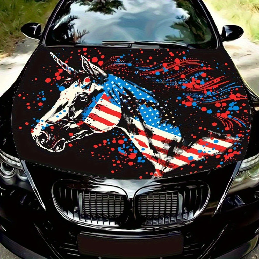 

Unique Horse Pattern With National Flag Elements Car Hood Sticker - Durable Polyvinyl Chloride (PVC), Car Hood Film, Sedan/SUV H