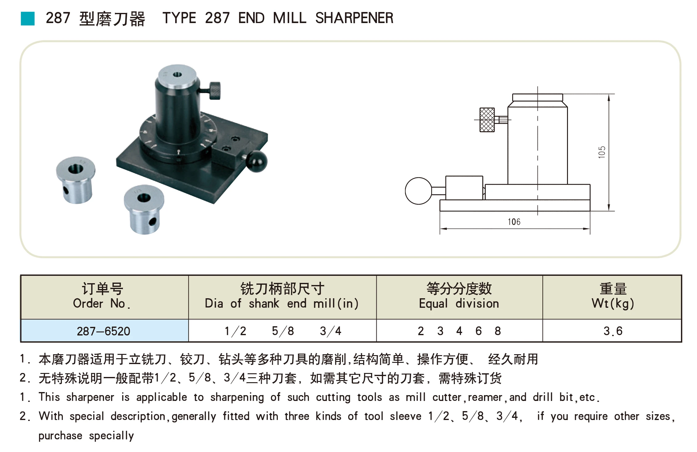 High quality 5C type 287  end mill sharpener  for cnc machine tools