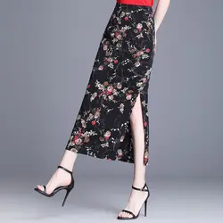 Fashion Zipper Printing Slit Elegant Chiffon Floral Skirts Women's Clothing 2024 Summer New Loose Office Lady High Waist Skirts