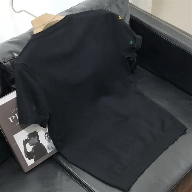 Luxury High-end Embroidery Knit Sweater Mens Short Sleeve Tops Spring Summer T-shirt Design Trendy Pullovers Tees Black Tops New