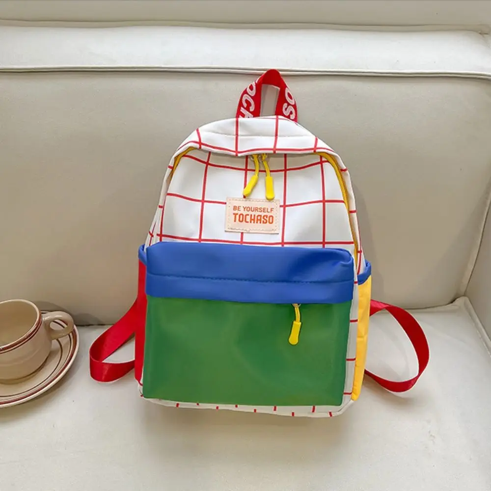 حقيبة كتب شخصية بألوان متباينة منقوشة حقيبة ظهر ذات سعة كبيرة من النايلون للأطفال حقيبة مدرسية على الطراز الكوري حقيبة كتف لطيفة