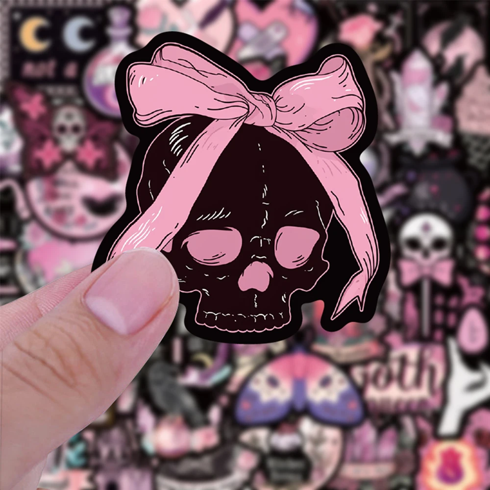 10/30/50pcs Horror Black and Pink Skull Stickers Dark Gothic Style Decoration Sticker for Stationery Fridge Notebook PVC Decals