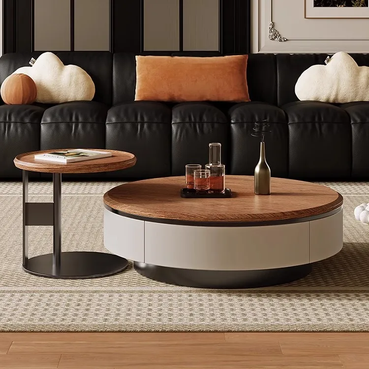 Mueble de TV con mesa de centro redonda de nogal medieval