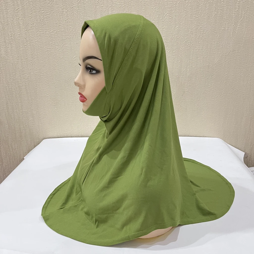 H304 Small girls 5-9 years Plain muslim hijab with chin part top quality amira pull on islamic scarf hot sell headscarf pray hat