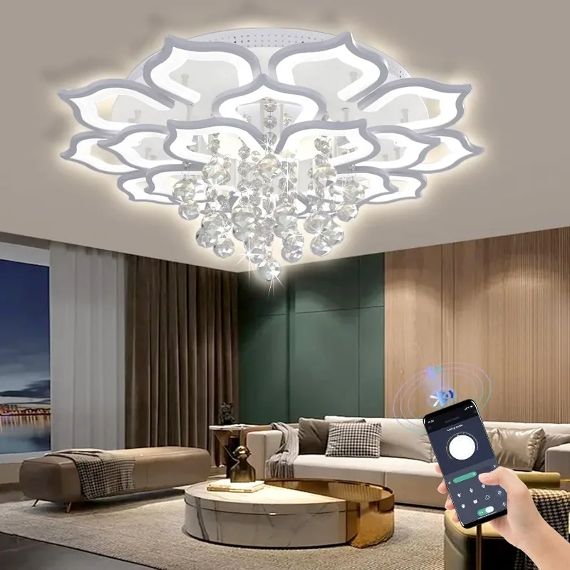 

Modern Led Ceiling Light,Crystal Petal Flush Mount Chandelier Ceiling Flower Lamp with Remote Control for Living Room,Bedroom