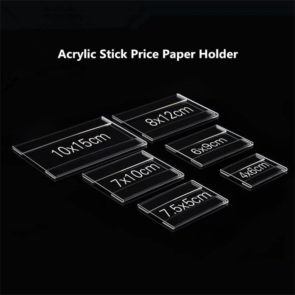 10 Pcs Acrylic Clear Price Desk Sign Stand Wall Shelf Sticker Table Tag Display Holders 6*9cm Label Frame