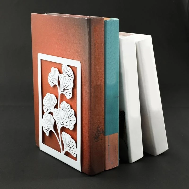 C90C Metal Bookends for Shelves Hollowed Ginkgo Bookends Metal Book Stoppers