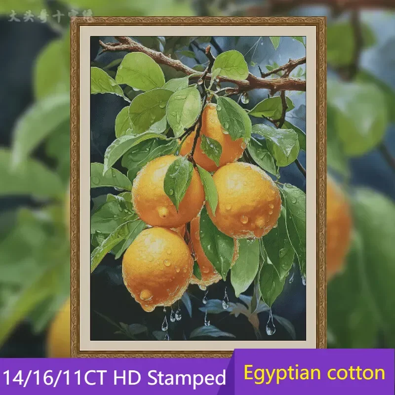 [ZZ5200-Orange] DIY Stamped Cross Stitch Kit 14CT 16CT Pre Printed Canvas Cotton Floss Embroidery Needlework for Home Wall Decor