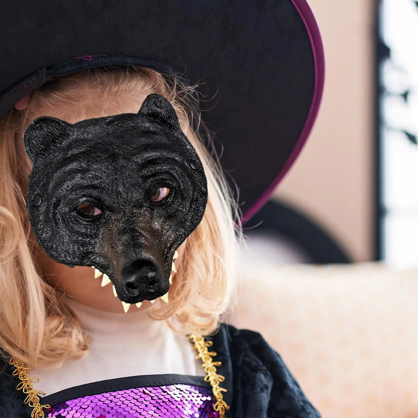 Máscara de oso negro, novedad suave, accesorio de disfraz de PU, máscara de Cosplay de oso, máscara de media cara para fiesta de puesta en escena de vacaciones