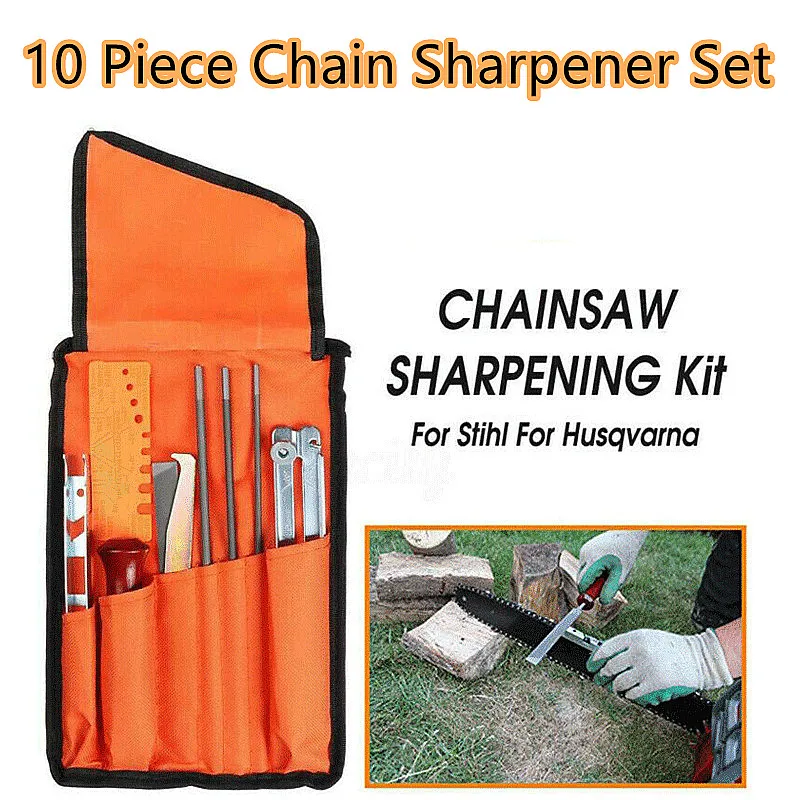 

10pcs/Set Professional Chain Saw Sharpening Kit Tool Set Hardwood Handle Round/Flat File Guide Bar File Sharpener Tools