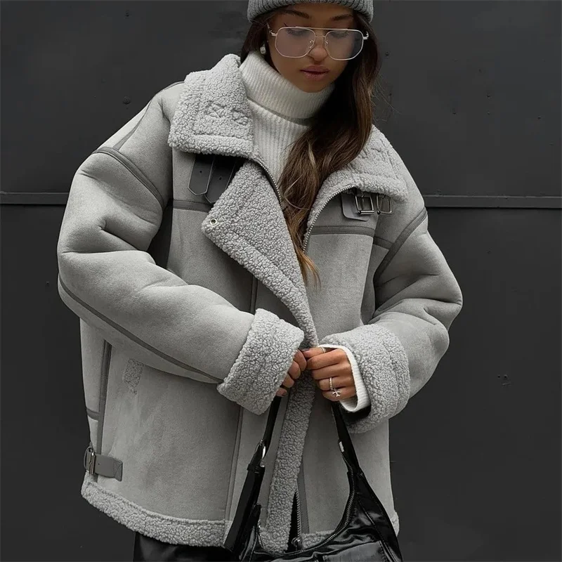 

2025 New Winter Women Oversized Teddy Jacket Autumn Faux Fur Collar Coats Jackets Female Loose Thickened Lamb Wool Coat