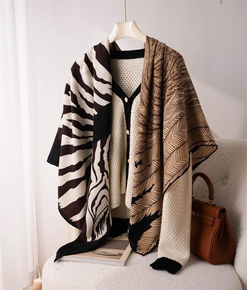 135CM Zebra Pegasus Wool Scarf Silk 140 Designer Cashmere Pashmina Foulard Square Winter Shawls for Women Stole Horse Print