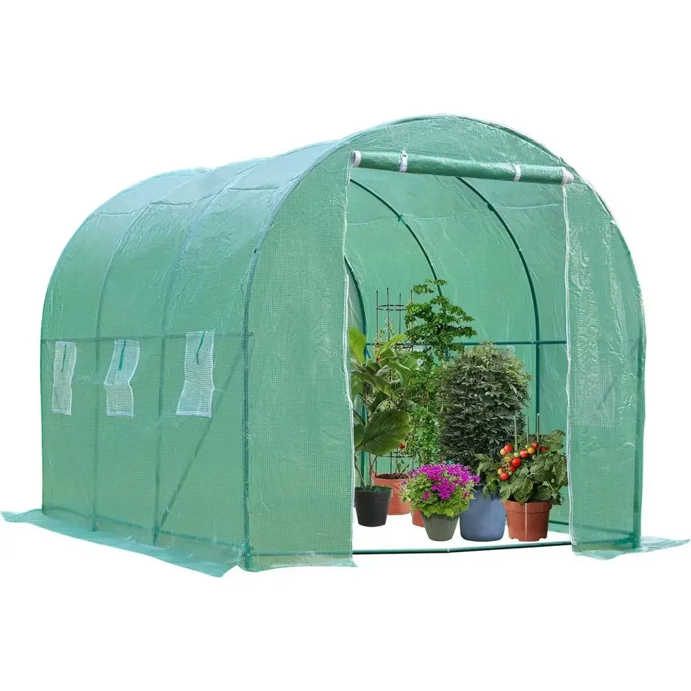 Large 10'x7'x7' Walk-in Greenhouse with Observation Windows and Rolling Door