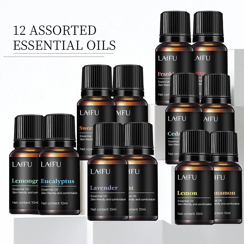 مجموعة مزيج الزيوت العطرية للعلاج العطري - 12 × 10 مل للناشرين، التدليك، الاسترخاء، المزاج، الأحلام الحلوة، الهواء النقي، المناعة، كال