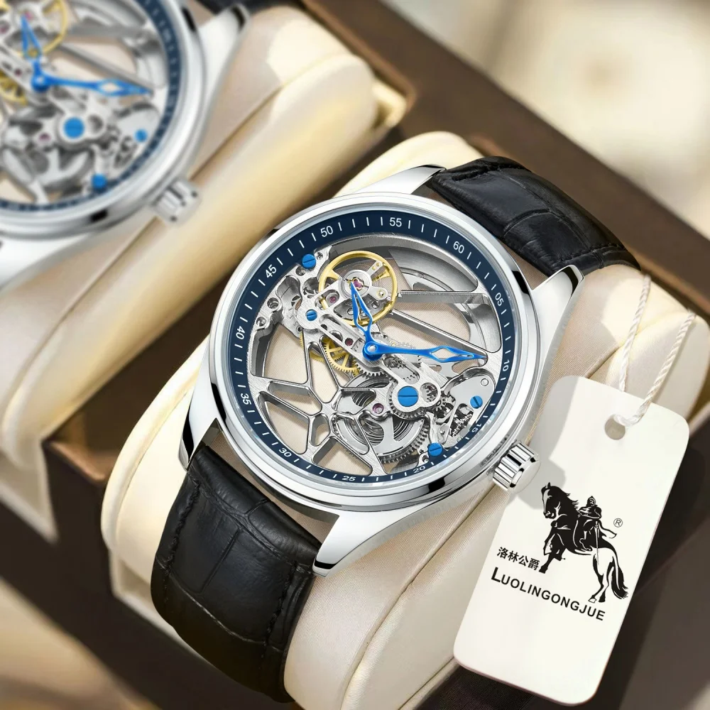 New Genuine Double-Sided Hollow Men's Watch, Fully Automatic Mechanical Watch, High-End Luxury Business Casual Versatile Personalized Brand-Name Watch, Fashionable Accessory, the Best Gift for Him