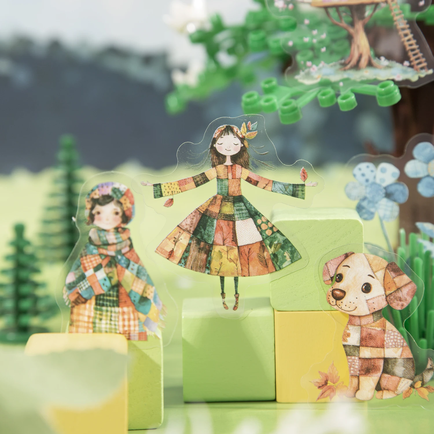 Spliced World Series น่ารักดอกไม้ตัวอักษรภูมิทัศน์สติกเกอร์สัตว์เลี้ยงสร้างสรรค์ DIY Journal วัสดุ Collage เครื่องเขียน