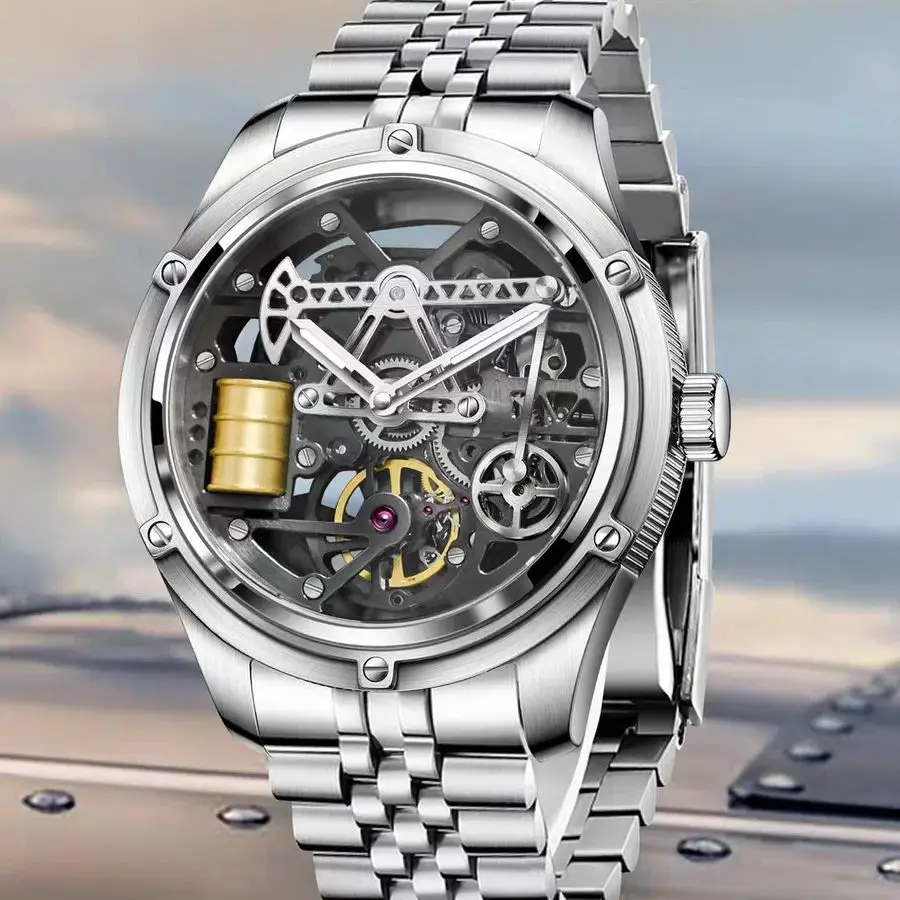 PINDU Men Automatic Watch 42mm Mechanical Wristwatch 50M Waterproof Oil Drilling Dial Miyota 8215