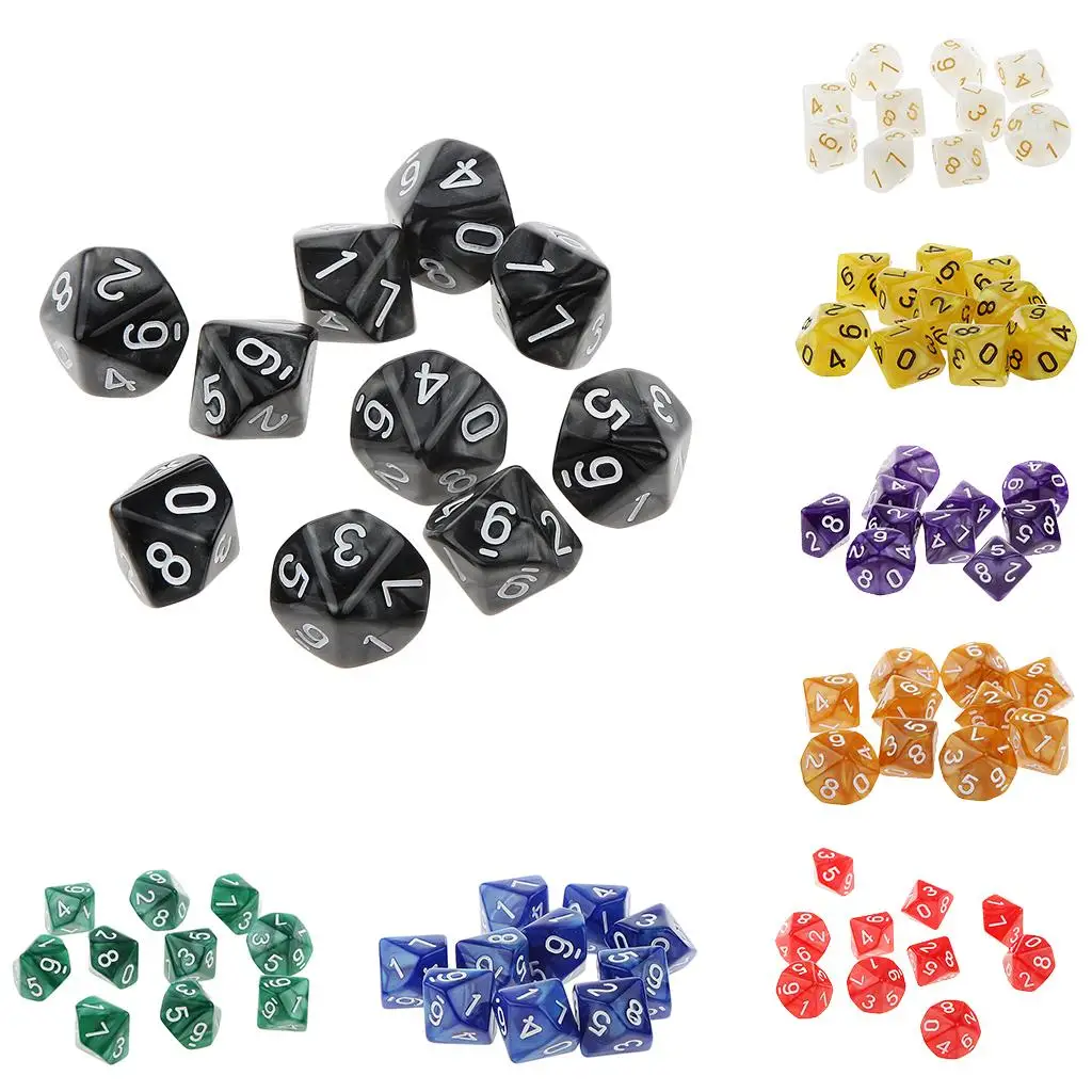 Coffee Acrylic D10 Dice 10pcs Multi-sided Playing Dice for Tabletop RPG Board Game Collections