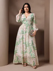 TOLEEN-Women's Elegant Lantern Sleeve Floral Print Dress, Casual, Formal Party, Holiday, Long Dresses, Plus Size, Summer, 2024