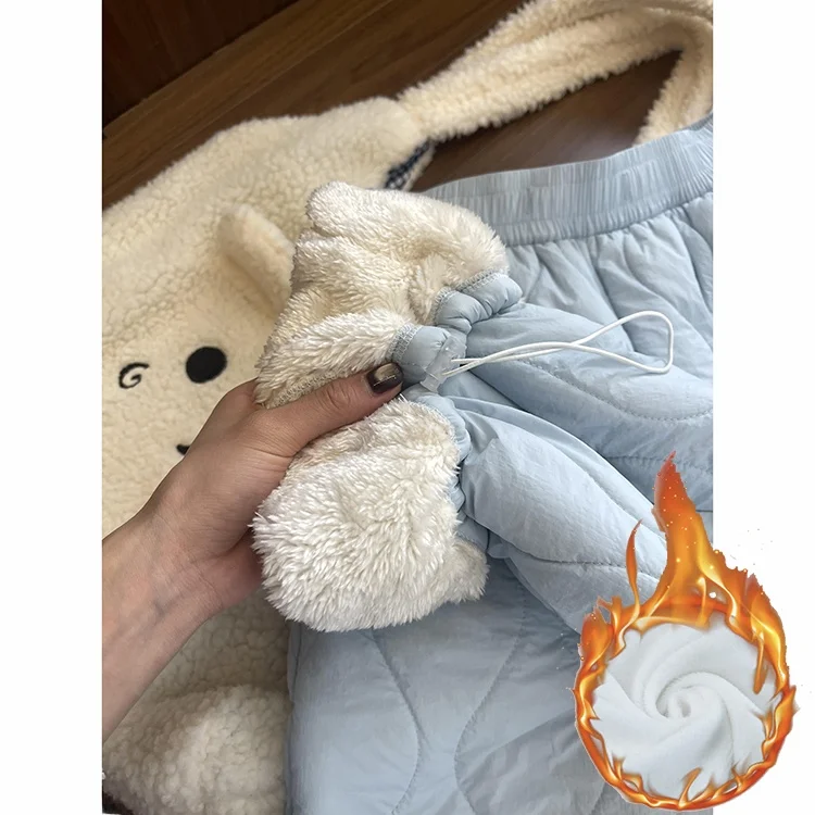 بنطلون شتوي متين مبطن من Thiened Fce عالي الخصر مرن مستقيم الساق سروال كاجوال دافئ Sle كوري