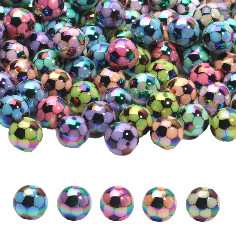 16mm 10pcs AB Colored Football Pattern Round Balls Beads Acrylic Spacer Beads For Jewelry Making DIY Jewelry Chains Accessories