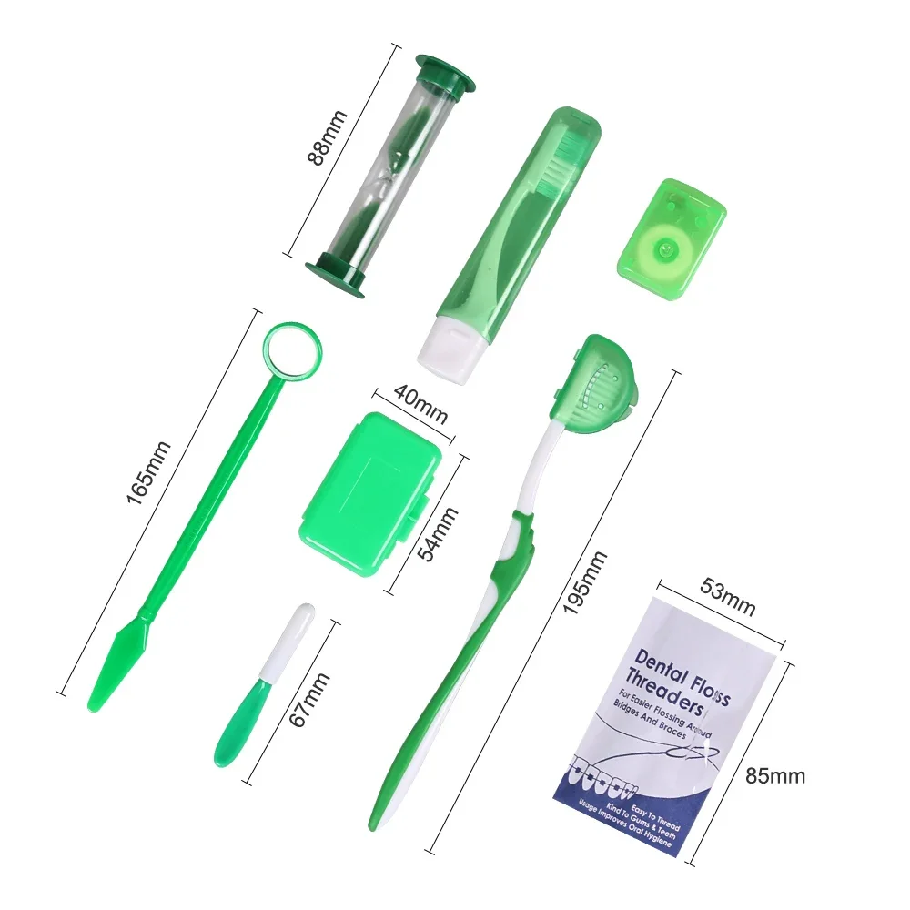 SYJH 3Pcs Orthodontic Travel Care Kit Contain Braces Toothbrush Interdental Brush Floss Thread Wax Mouth Mirror Whitening Tool