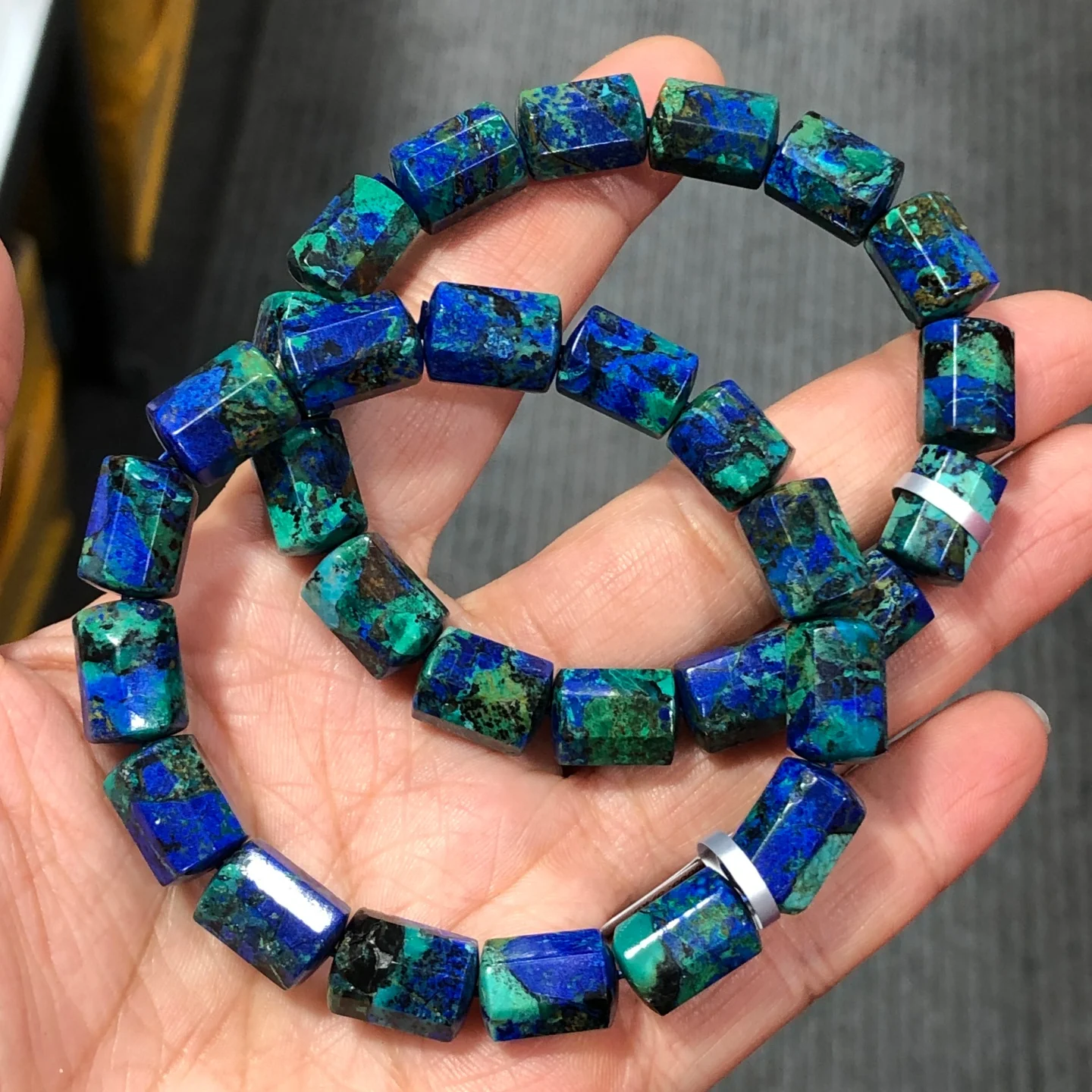 1 Pc Fengbaowu Natural Azurite Bracelet 9x13MM Faceted Beads Reiki Healing Stone Fashion Jewelry Gift For Women Men