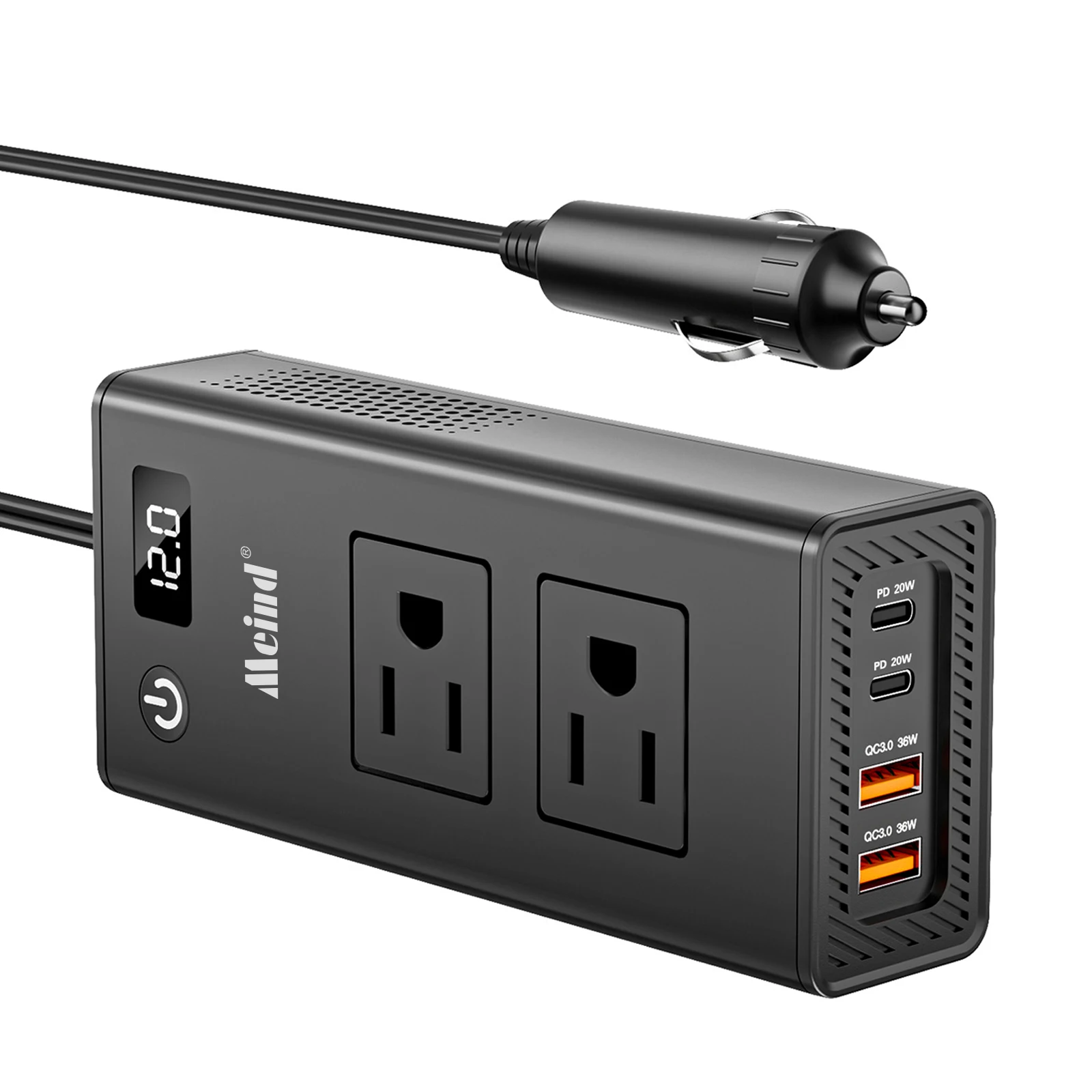 Meind 200W Car Inverter DC 12V to AC 110V Power Inverter with 4 Fast Charging USB Ports (PD20W*2 +QC3.0 36W*2)