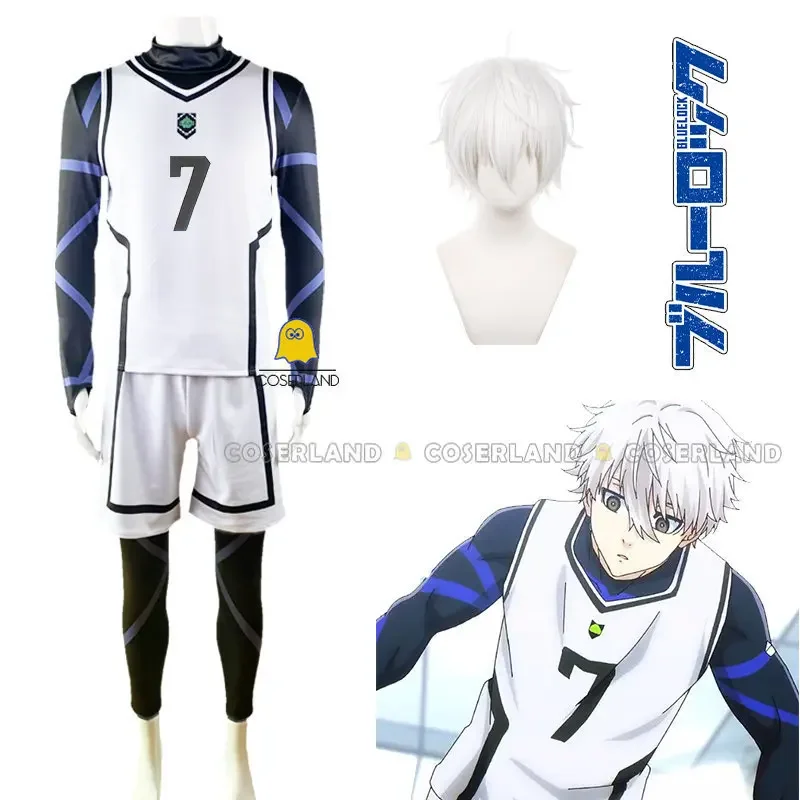 Anime Blue Lock Nagi Seishirou Team White Uniform Cosplay Costume Bachira Meguru Wig Football Jersey Sportswear Chigiri Hyouma